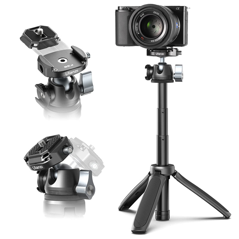 ULANZI Camera Tripod, MT-46 Aluminum Alloy Phone Tripod for Camera with F38 Quick Release Plate, 4 Levels Adjustment 360 Ball Head with Cold Shoe Lightweight Portable Vlog Travel Selfie Stick for DSLR