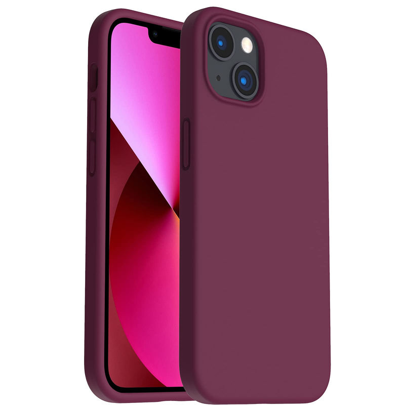 ORNARTO Shockproof Liquid Silicone Designed for iPhone 13 Case Gel Rubber Full Body Protection Anti-Shock Cover Case Drop Protection 6.1inch-WineRed Wine Red