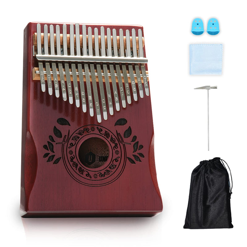 UNOKKI Mahogany Kalimba (Cherry, Glossy Finish) – Thumb Piano with Hand Rest & 17 Keys – Personal Musical Instrument for Kids & Adults, Beginners to Professionals – Includes Tuning Hammer & More Carrying Bag Cherry