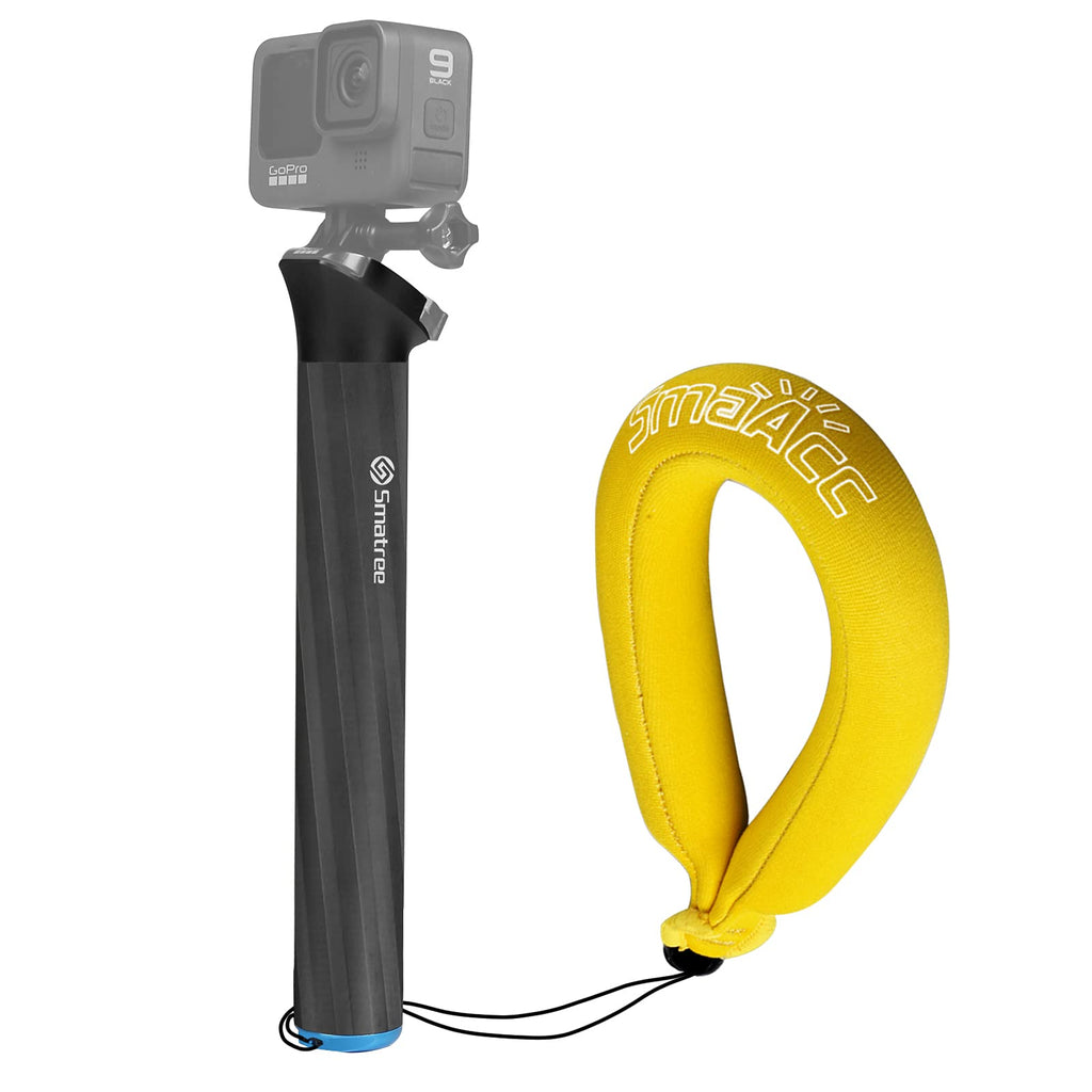Smatree Floating Selfie Stick Compatible for Gopro Hero 10, Carbon Fiber Selfie Stick with Aluminum Base Compatible for Gopro Hero 9/8/7/6/5 /DJI OSMO Action (with Float Strap Pack)