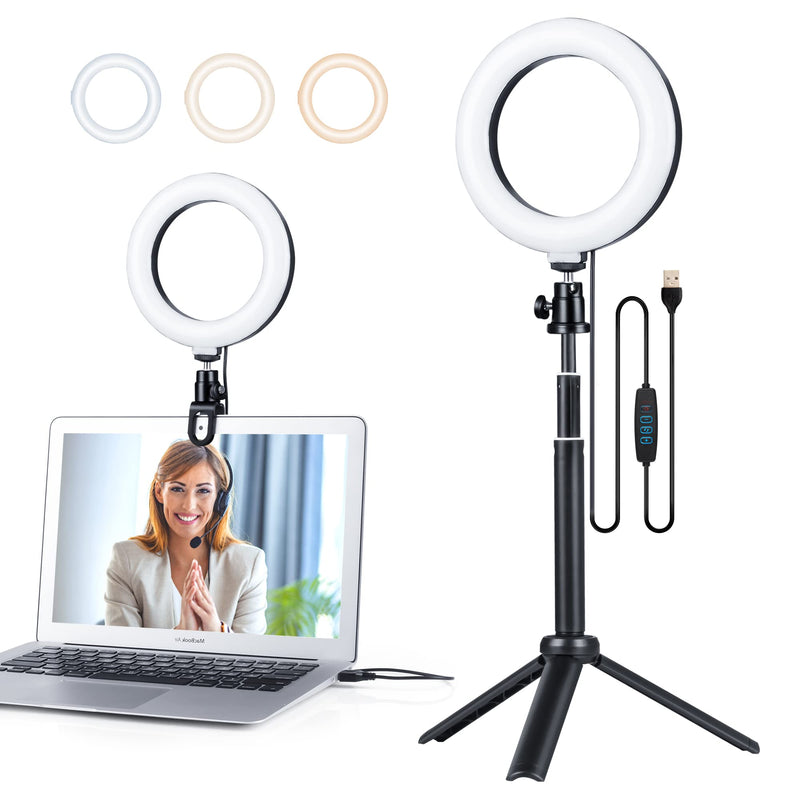 Video Conference Lighting 6" Ring Light with Stand for Laptop Computer Adjustable LED Desk Ring Light Selfie Ringlight for Live Streaming,Zoom Lighting,Webcam Chat,Makeup,Self Broadcasting/YouTube
