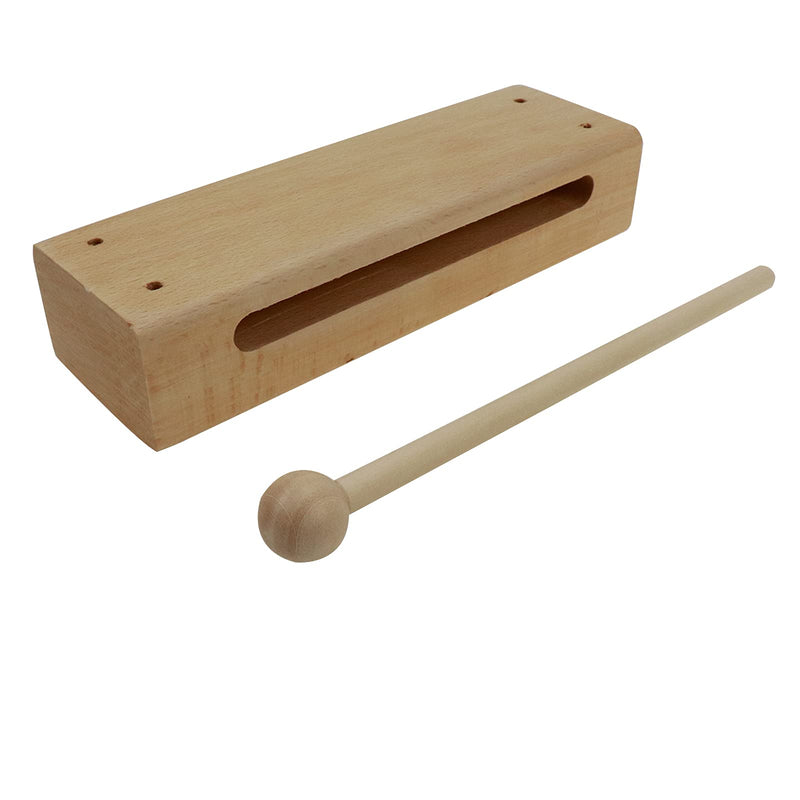 Risbay Wooden Block with Mallet Percussion Instrument Solid Music Teaching Clapper Rhythm Blocks