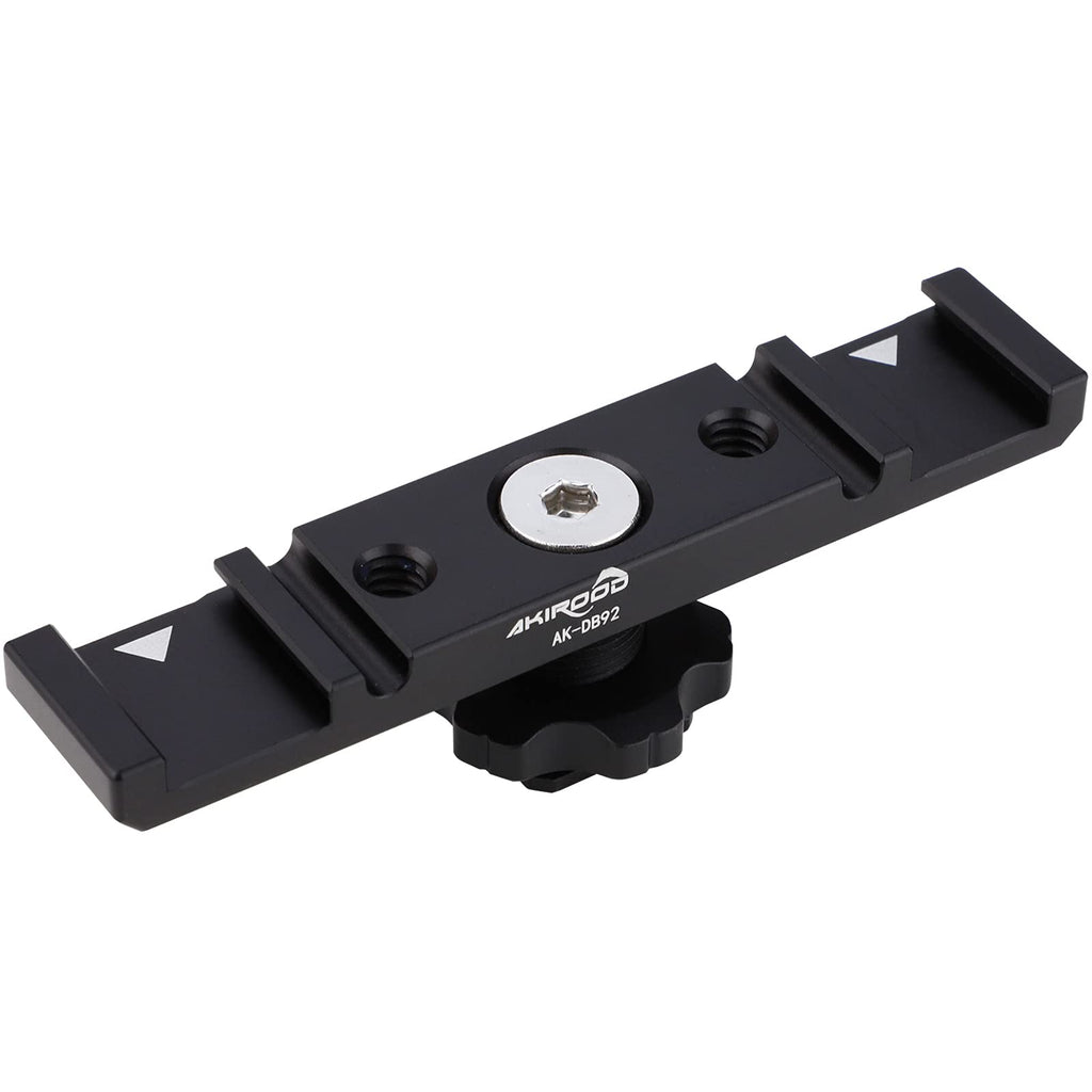 Dual Cold Shoe Mount Bracket,Dual Hot Shoe Extension Bar,Dual Cold Shoe Mount Plate Adapter,Cable Slot Bayonet/1/4 Thread Holes for Microphone, Camera, Light, Reflector Panel, Teleprompte Monitor