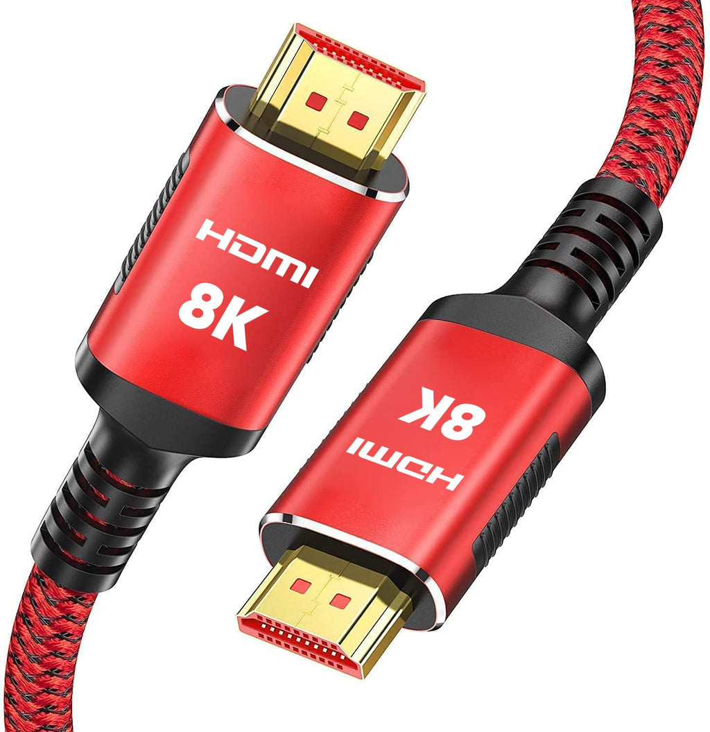 8K HDMI Cable 6.6ft 48Gbps, Snowkids 2.1 High Speed HDMI Cable Support 3D, 4K 120Hz 144Hz 1080P, 2160P, ARC, Ethernet, Video, PC, Projector, UHD TV, PS3/PS4, Blu-ray Red 6.6feet