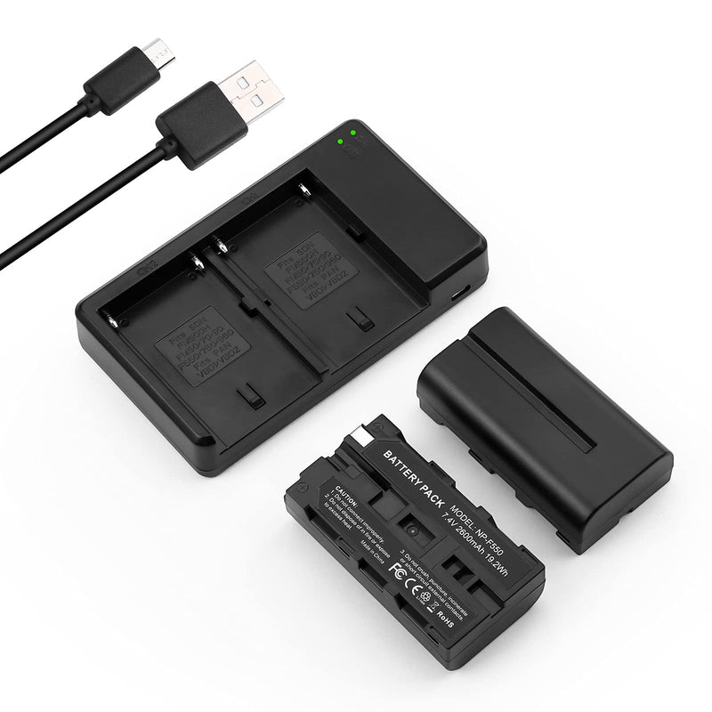 Powerextra NP-F550 Charger Set, 2 x NP-F550 Batteries with and Dual USB Charger Compatible with Sony NP-F550, F970, F750, F570, F530, F330, CCD-SC55, TR910, TR917, CN160, CN-216 LED Light and More