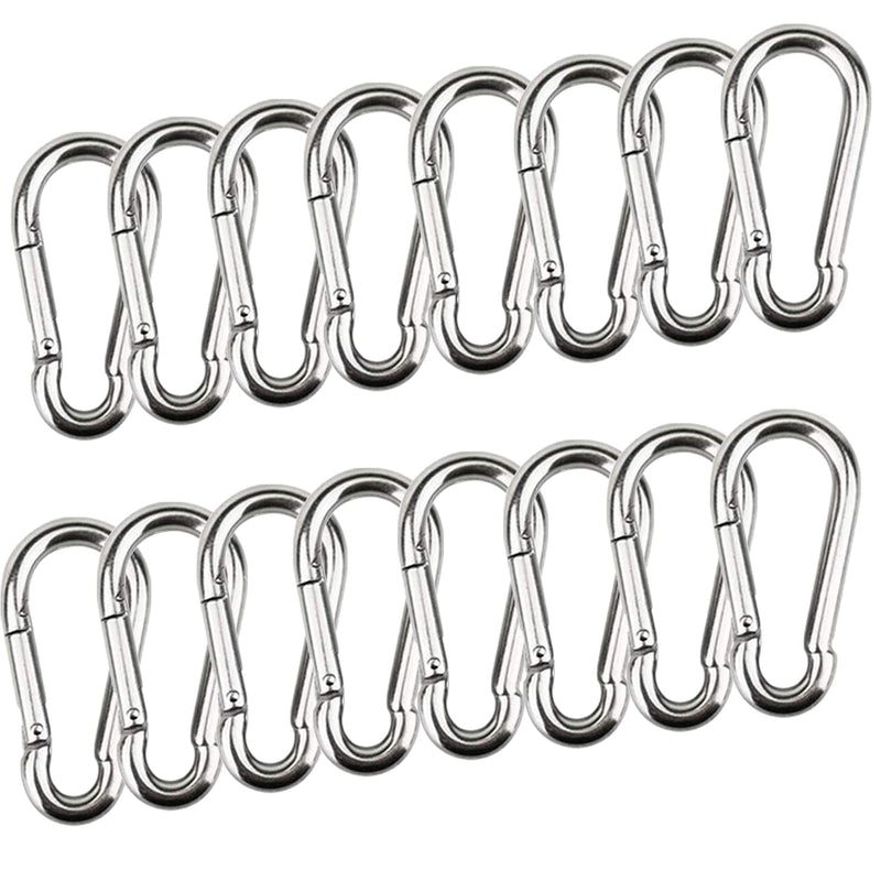 FOXI 16 Pcs M6 Carabiner Clips - 304 Stainless Steel Spring Snap Hooks, Heavy Duty Quick Link Locking Caribeener Clips for Climbing Camping Hiking Traveling Fishing Gym Equipment - 2.36in M6 / 2.36” - 16pcs