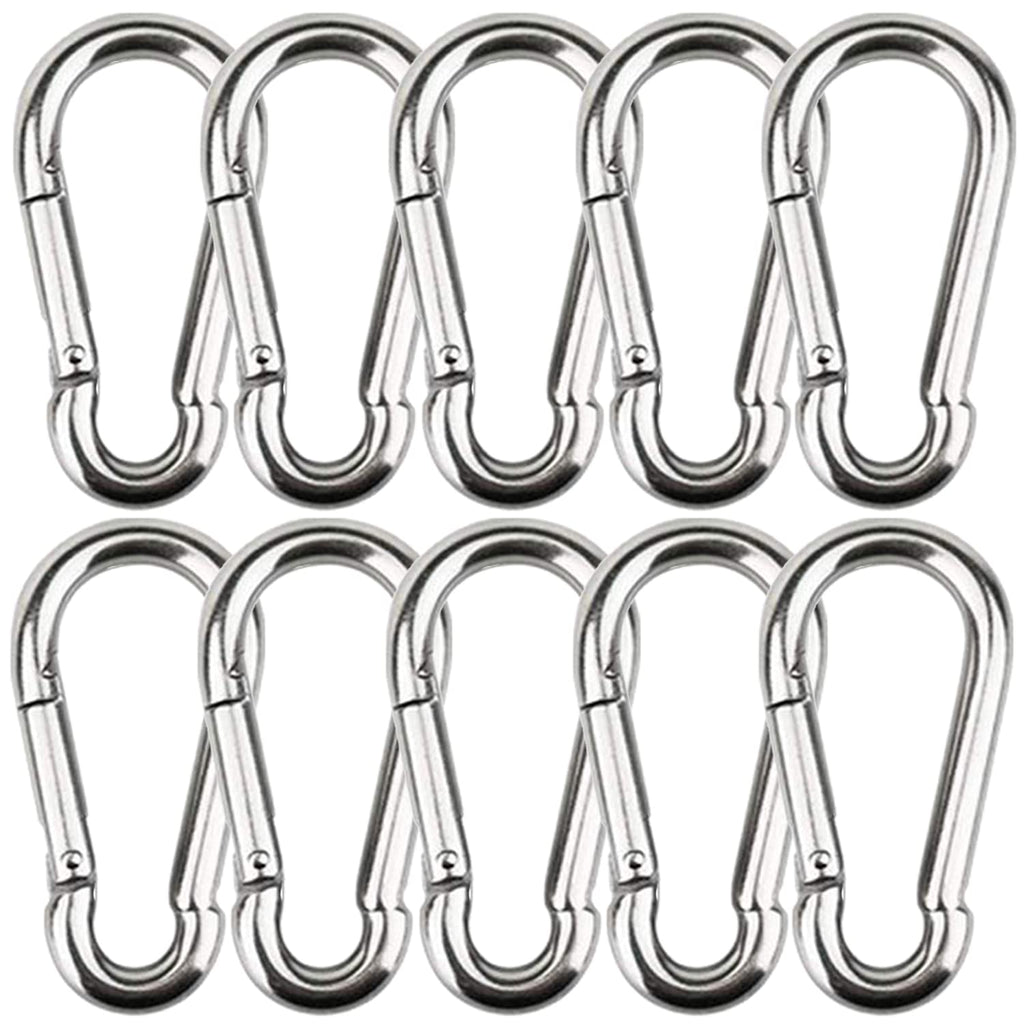 FOXI 10 PCS Carabiner Clips Spring Snap Hooks - M8 3.15in Large Climbing Caribeener Clips, Heavy Duty Locking Metal Clips - Can Hold 250lbs for Hammocks, Punching Bags, Swing Chairs, Gym Equipment M8 / 3.15” - 10pcs