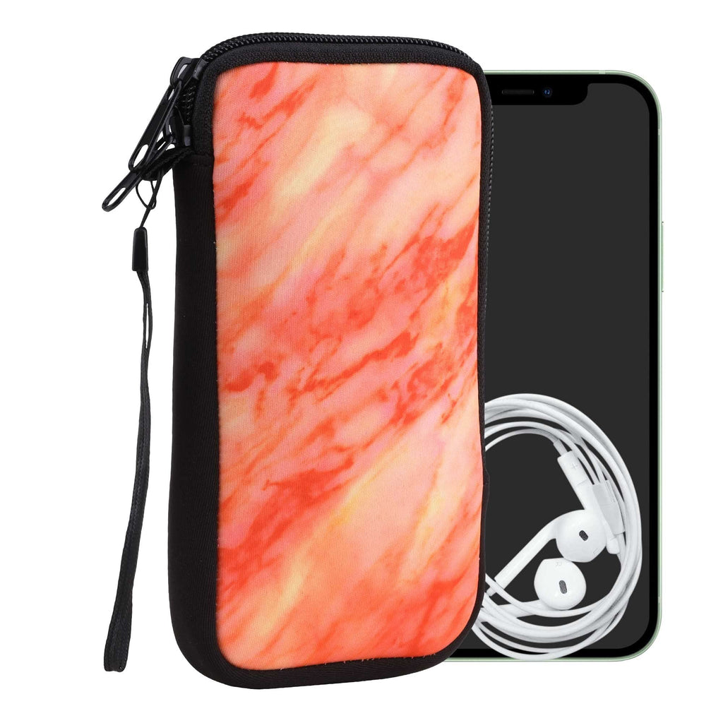 kwmobile Neoprene Sleeve for Smartphone Size XL - 6.7/6.8" - Shock Absorbing Pouch Case - Protective Phone Bag - Marble Red/Dark Red/Yellow Marble 09-20-06