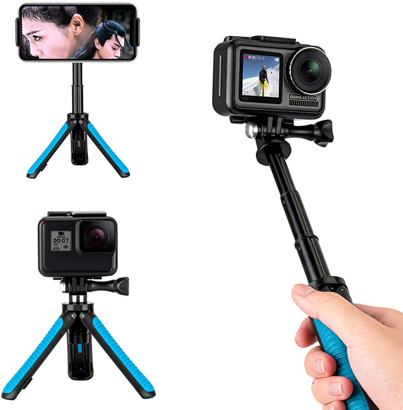 REYGEAK Extendable Tripod Stand Mount Handheld Selfie Stick Telescopic Monopod Pole for Hero 10 Black Hero 9 Hero 8/7/6/5/4, MAX, DJI Osmo Action, Osmo Pocket and More Action Cameras