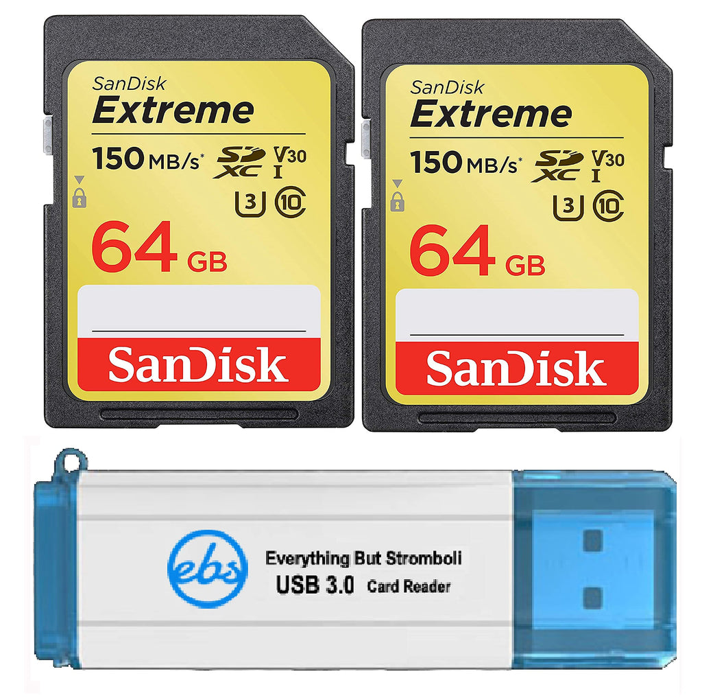 SanDisk Extreme 64GB SD Card (2 Pack) Speed Class 10 UHS-1 U3 C10 4K 64 GB SDXC Memory Cards for Compatible Digital Camera, Computer, Trail Cameras