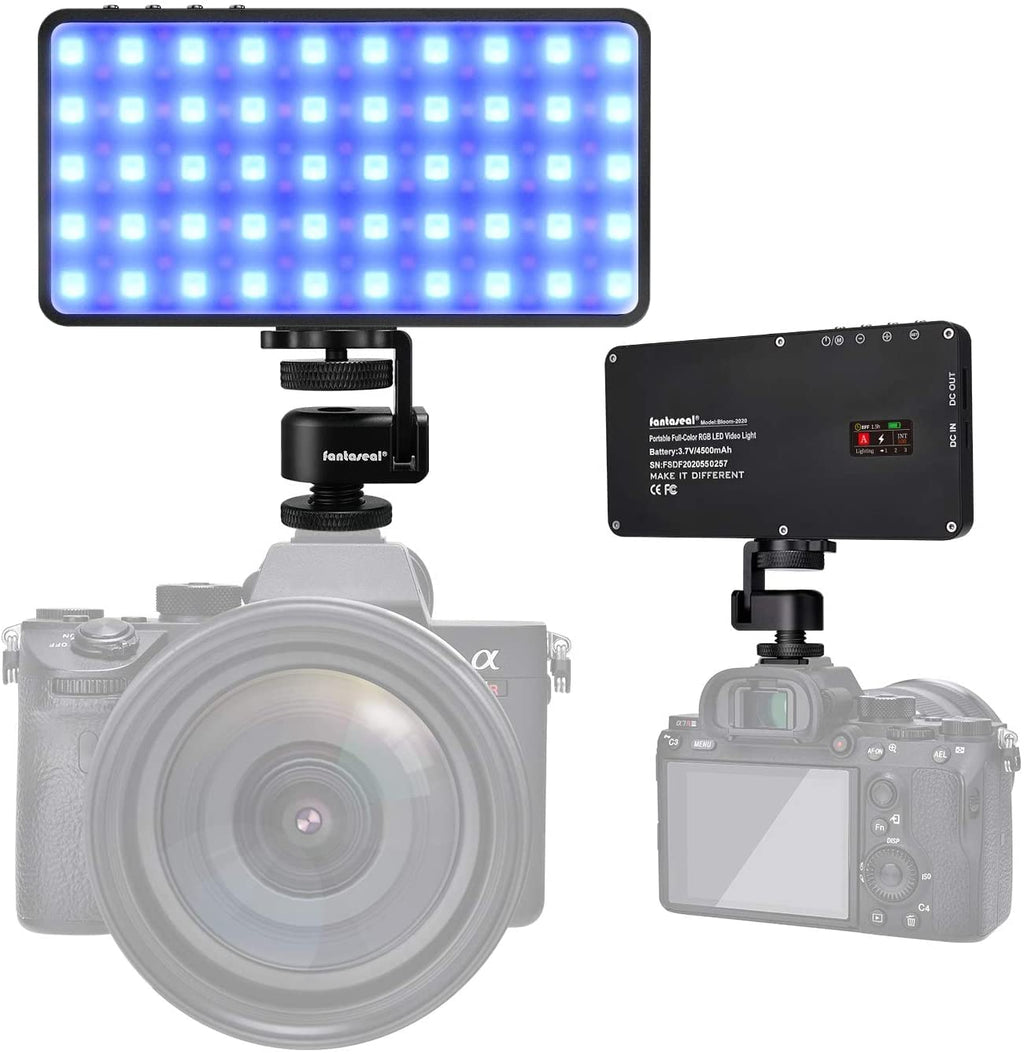 Smart Portable Full Color RGB LED Dimmable Photography Video Light w/ Soft Diffuser Camera Phone Vlogging On Camera Lighting Panel for YouTube Tiktok Studio (4500mAh Fast Rechargeable Battery, 12W)