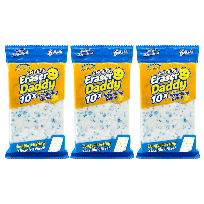 [AUSTRALIA] - Scrub Daddy Eraser Sheets - Eraser Daddy 10x - Melamine Eraser Sponge Sheets with Scrubbing Gems, All Purpose Household Cleaner Pads, Durable and Powerful Cleaning Sheets, Multi Surface 6ct - 3 Pack Pack of 3 