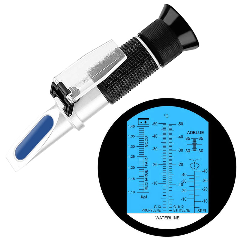 4-in-1 Antifreeze Refractometer for Automobile Antifreeze System Diesel Exhaust Fluid, Battery Acid and Windshield Washer Fluid, Coolant Refractometer Tester Hydrometer AdBlue Refractometer