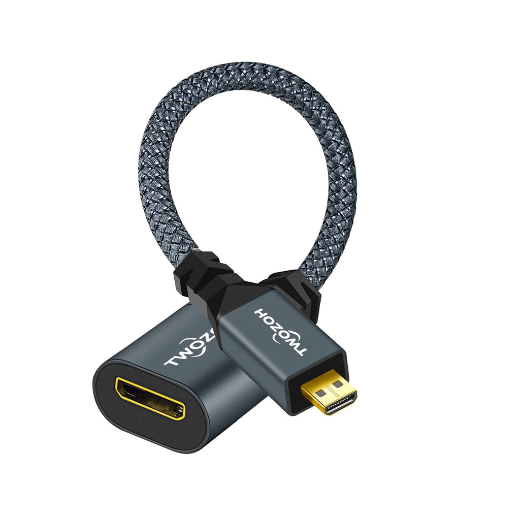 Twozoh Micro HDMI Male to Mini HDMI Female Adapter Cable, Micro HDMI D Type Male to Mini HDMI C Type Female Extension Cable 4K/1080P (20CM/0.6FT) Micro Male to Mini Female