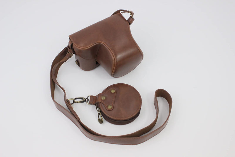 ZV-E10 Case, BolinUS Handmade PU Leather Fullbody Camera Case Bag Cover for Sony ZV-E10 ZVE10 with 16-50mm Lens Bottom Opening Version + Neck Strap + Mini Storage Bag (Coffee) Coffee