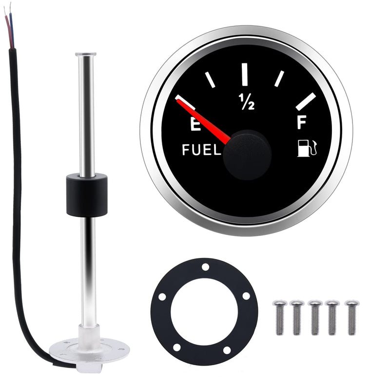 KAOLALI 240~33ohm Marine Fuel Sending Unit 250mm Stainless Steel Fuel Gas Tank Sender + Electric Fuel Level Gauge 52mm Fuel Meter
