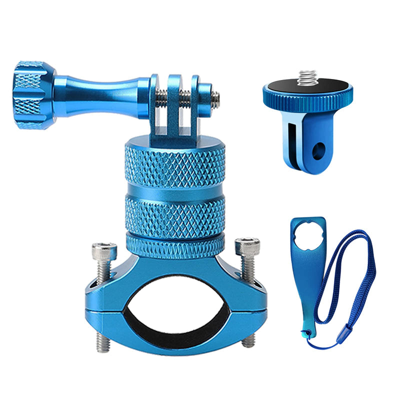ParaPace Mountain Bike Mount with ¼-20 Adapter for GoPro Hero 10/9/8/7/6/5/4/3+, 360 Degree Rotation Aluminium Bike Handlebar Holder Bicycle Rack Adjuster for Action Camera DJI Xiaoyi CASIO(Blue) blue mount+adapter+wrench