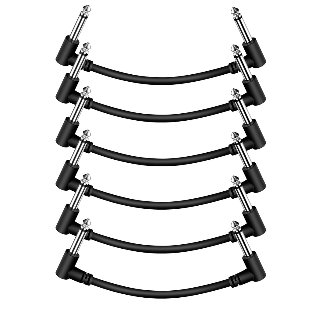 6inch Guitar Patch Cables 6pack - Ait-U Professional Patch Cables for Guitar Pedals Low Noise High Fidelity 1/4" inch TS Guitar Patch Cable Right Angle Black Guitar Effect Pedal Cables