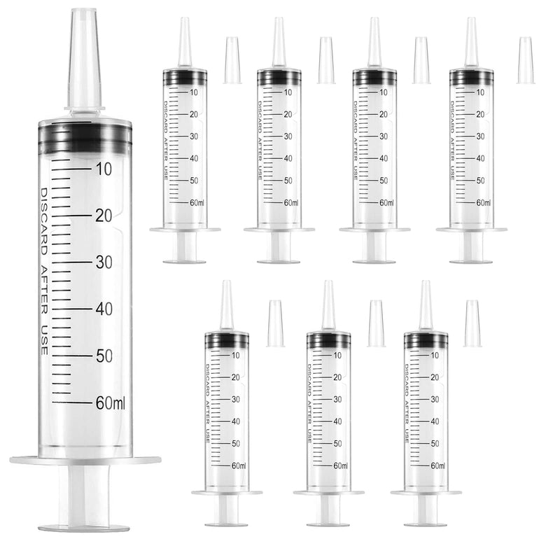 JIAYU 60ML 8PCS Plastic Syringe with Cap Individually Sealed,Liquid Measuring Syringe Suitable for Industrial Scientific Labs,Measuring (60ml 8pcs) 8.0