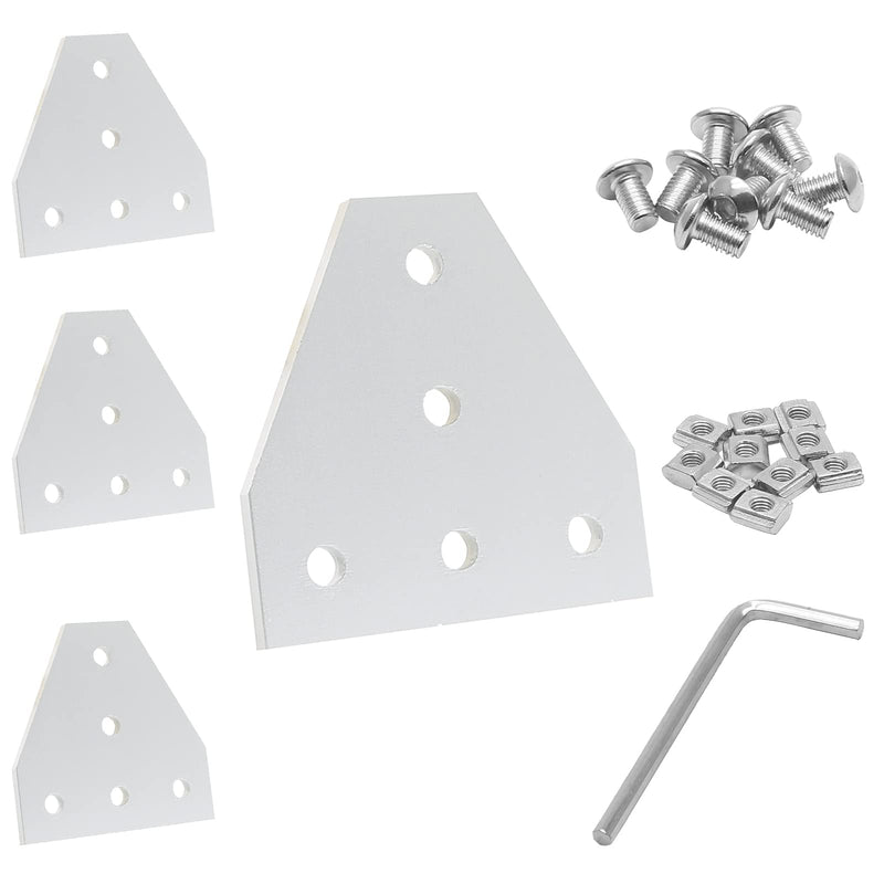 Qjaiune 4Pcs 2020 T Shape Joint Plates, T Slot Aluminum Extrusion Plate with T Nuts, Outside Corner Bracket Joint Board Connection for 2020 Series Aluminum Extrusion Profile with Slot 6mm (Silver) T Shape - 4 Pack Silver