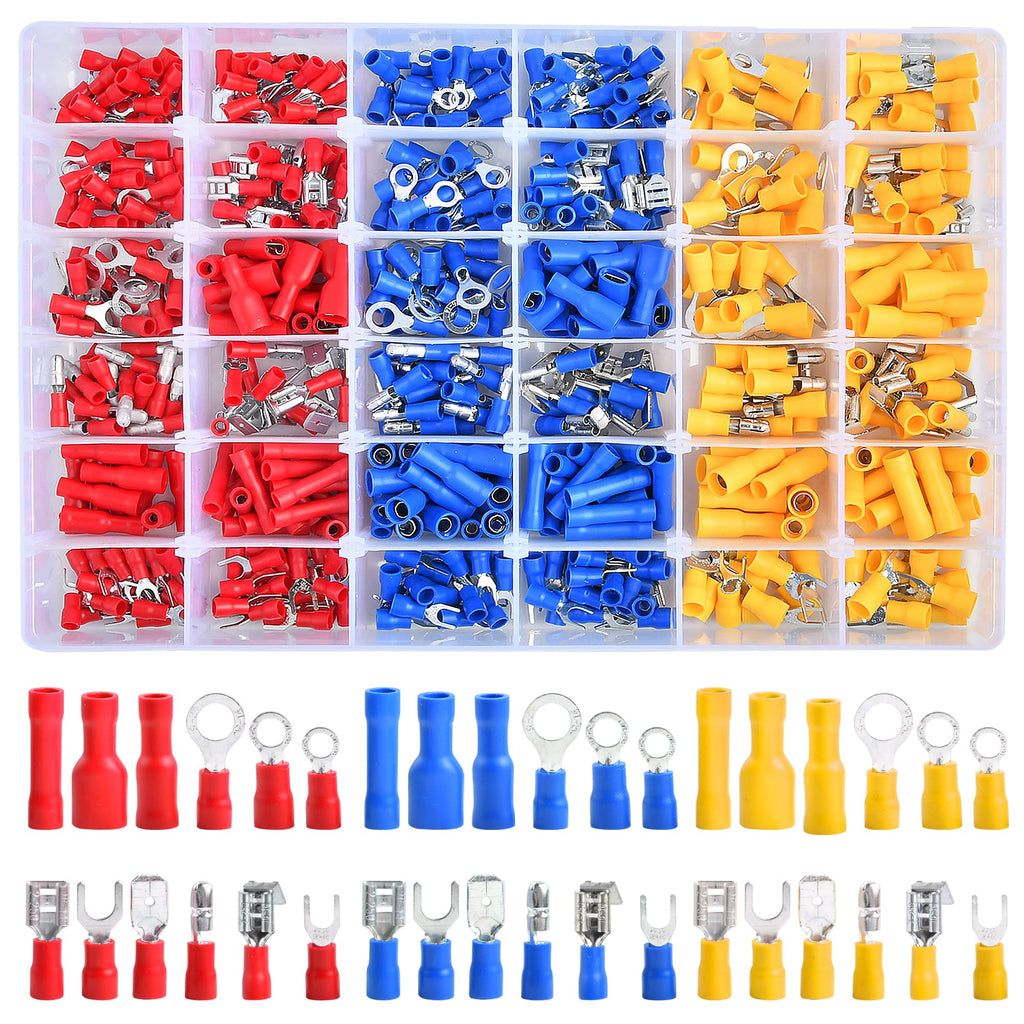 Aemygo Electrical Wire Connectors Qibaok Insulated Wire Crimp Terminals Mixed Butt Ring Fork Spade Bullet Quick Disconnect Assortment Kit