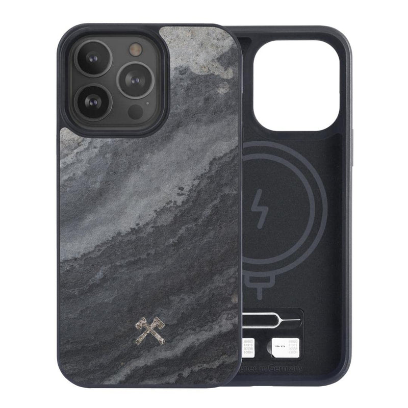 Woodcessories - Magnetic Bumper Case Compatible with iPhone 13 Pro Max case with Magnet, Made of Stone, Camo Grey Granite Grey + Magnet