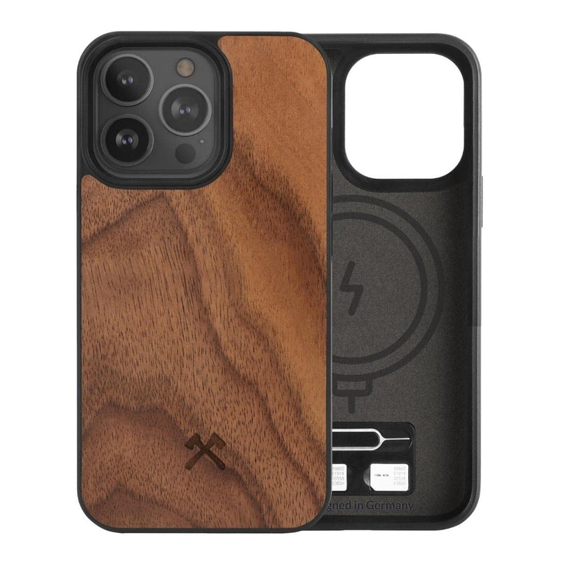 Woodcessories - Magnetic Bumper Case Compatible with iPhone 13 Pro case with Magnet, Made of Wood, Walnut Walnut + Magnet
