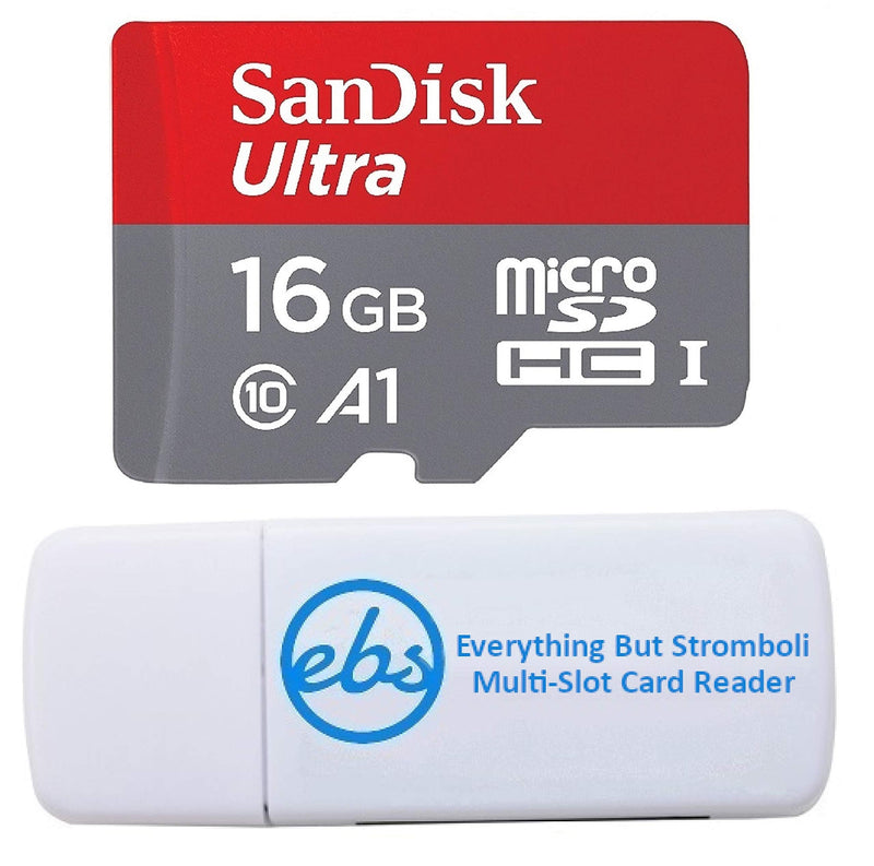 SanDisk 16GB Ultra MicroSD Memory Card for ReoLink Indoor Camera Works with RLC-510A, RLC-520A, RLC-810A (SDSQUAR-016G-GN6MN) UHS-I - Bundle with (1) Everything But Stromboli Micro & SD Card Reader