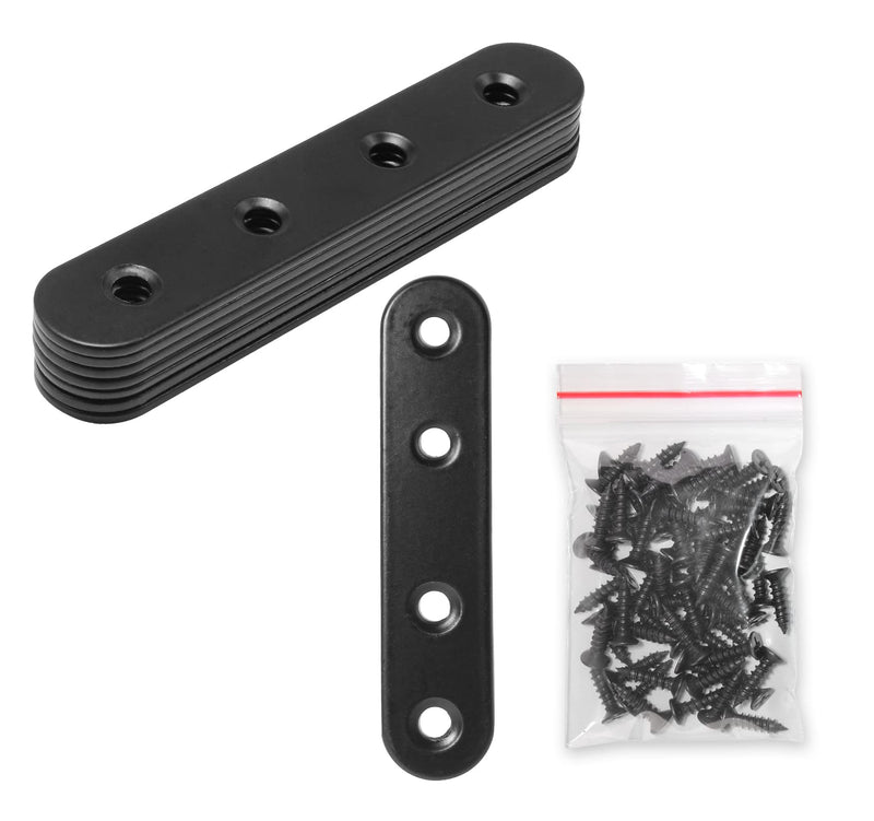 Rierdge 8 Sets 4 Inch Stainless Steel Flat Plate Straight Bracket Flat Metal Brace Bracket, 100mm Metal Brackets Mending Repair Plate Brace with Screws for Wood Straight Brace (Black) 4"-100mm
