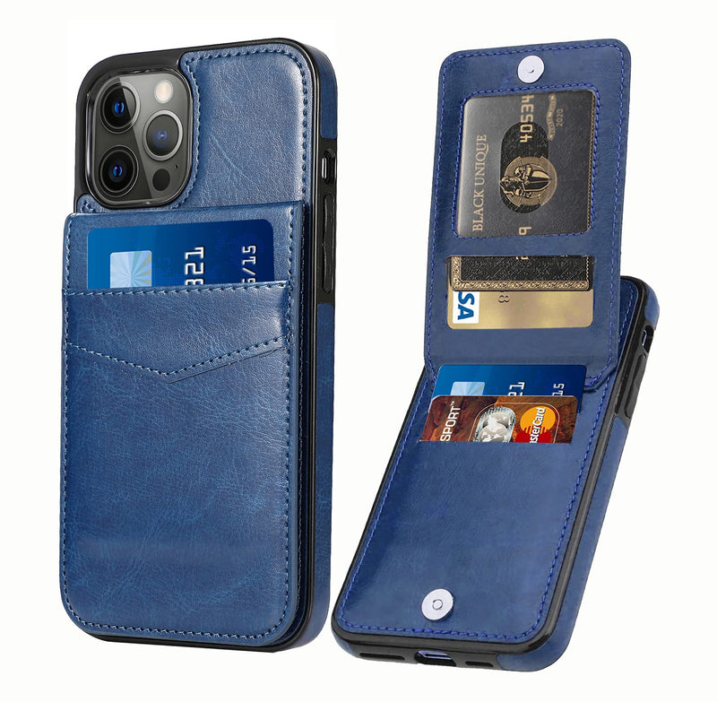Seabaras Leather Wallet Case for iPhone 12 Wallet Case and iPhone 12 Pro Wallet Case with Credit Card Holder Case for iPhone 12 and iPhone 12 Pro 6.1 inch (Blue) Blue