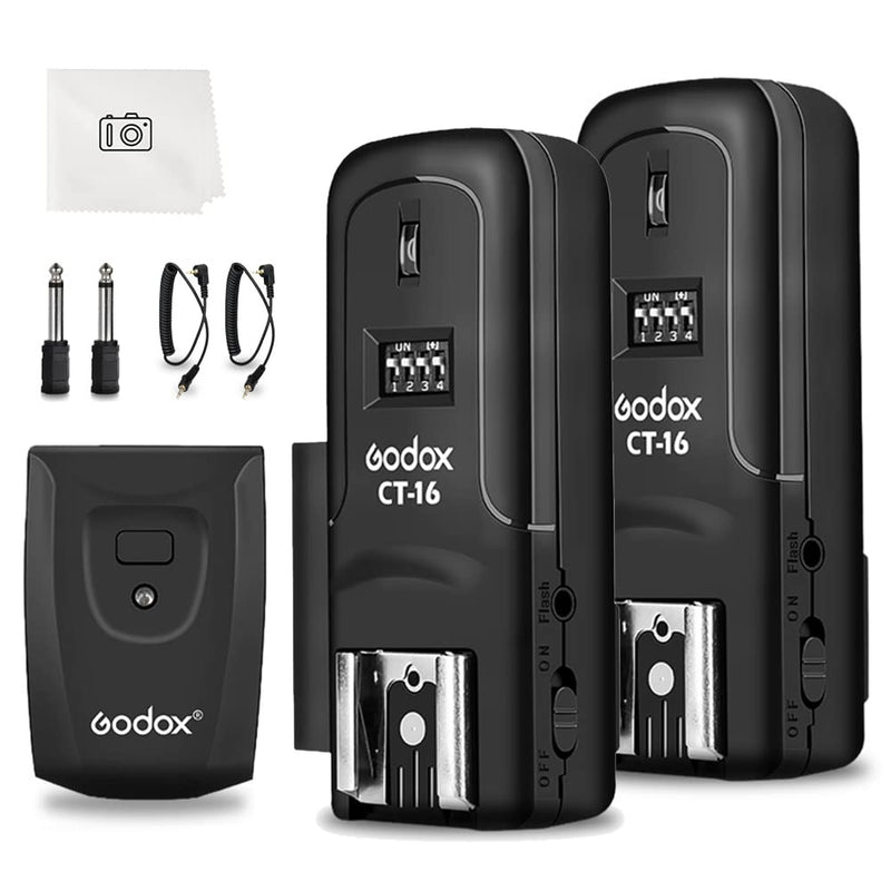 Godox CT-16 Wireless Radio Flash Trigger Receiver Kit Fit Compatible for Canon Nikon Pentax DSLR Camera Studio Flash Transmitter and Receiver