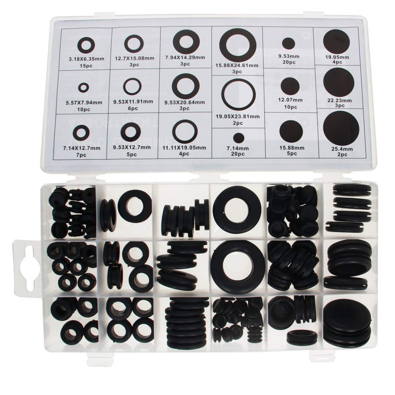 Auniwaig 125Pcs Rubber Grommet Assortment Set Armature Rubber Hole Grommet O Ring Firewall Wiring Gasket Kit Oil Resistant Rubber Wire Grommets for for Automotive, Plumbing, and PC Hardware/Piano