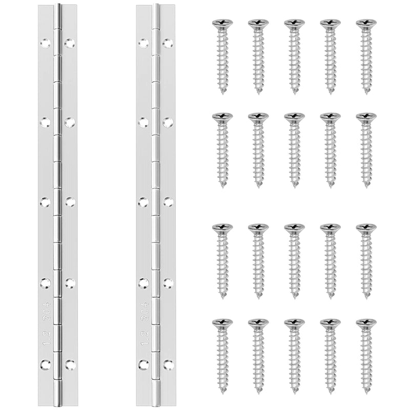2 PCS 12 Inch Stainless Steel 304 Piano Hinge, JANNO 0.047 Inch Thickness Heavy Duty Continuous Folding Hinge, High Polished Surface Hinge for Doors, Cabinet, Boxes, Home, Kitchen and DIY Wood Craft