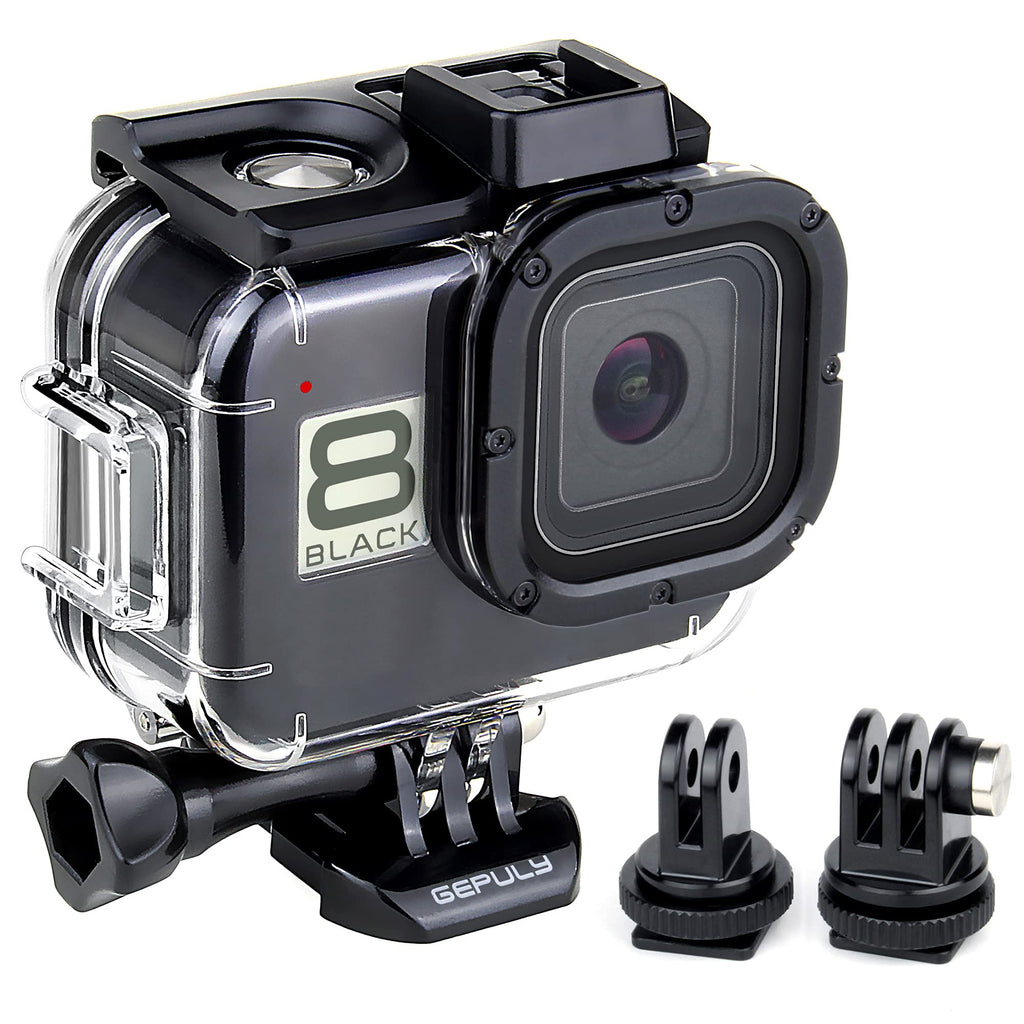 GEPULY Waterproof Housing Case for GoPro Hero 8 Black, 60m Underwater Diving Protective Housing Shell with 2 Cold Shoe Adapter and Bracket Accessories for GoPro Hero 8 Black Camera Waterproof Case for Hero 8 Black
