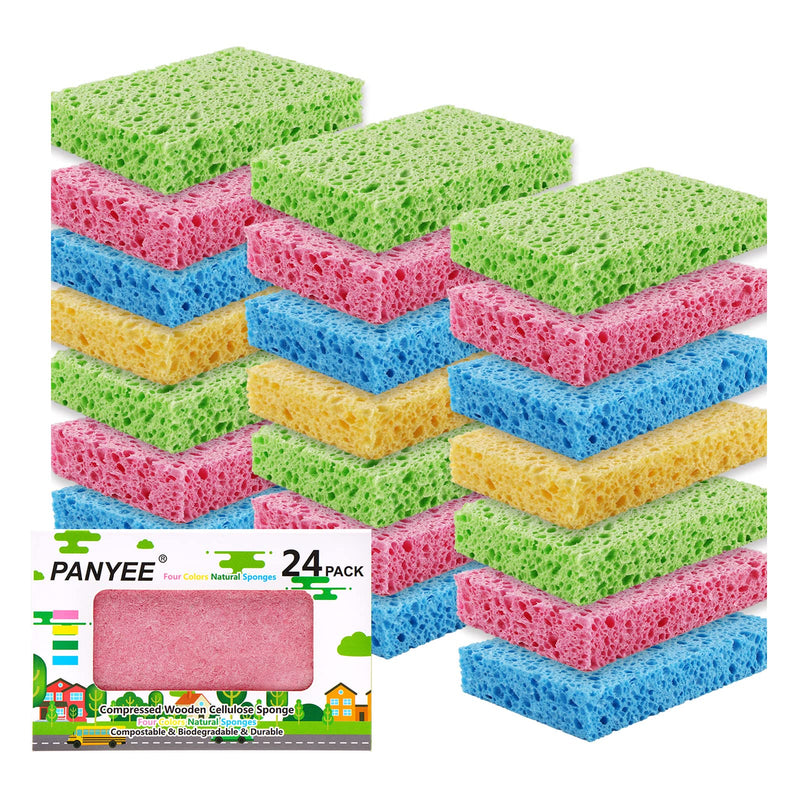 Compressed Cellulose Kitchen Sponges 24Pack,Non-Scratch Biodegradable Natural Sponge Scrub for Dishes Cleaning,Funny Colorful DIY Sponge for Kids Large(Pack of 24）
