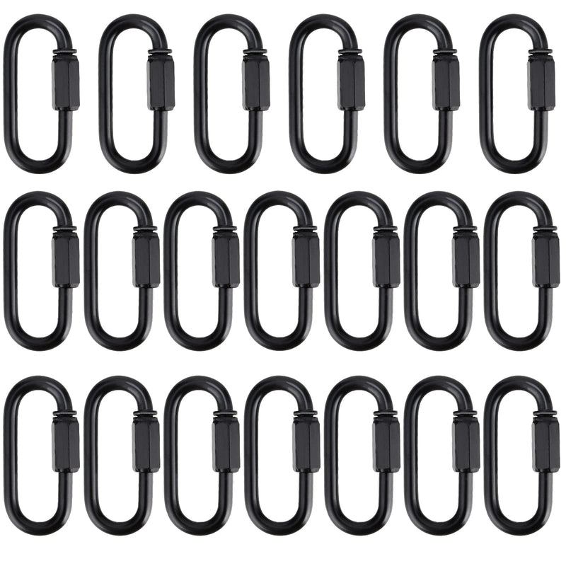 PINGEUI 20 Pack M4 5/32 Inch Black Quick Chain Link, D Shape Locking Quick Chain Repair Links, Locking Chain Connector Link for Rigging, Camping, Outdoor Activity, 440 Lbs Load Capacity