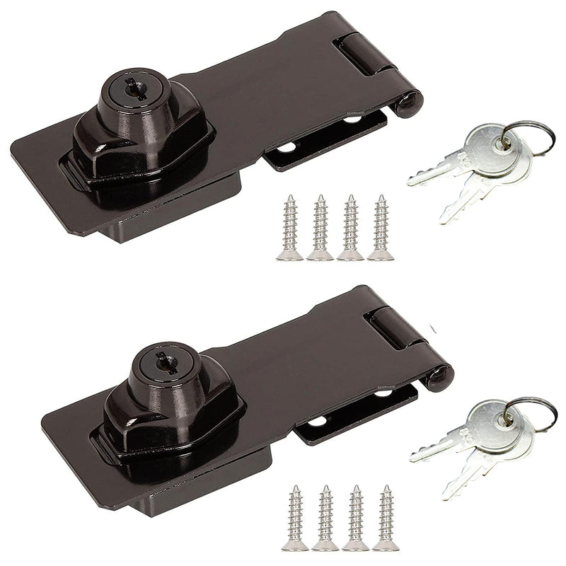 2 Pack 4 Inch Keyed Hasp Locks Twist Knob Keyed Locking Hasp Metal Safety Hasp Lock for Small Doors Cabinets Black