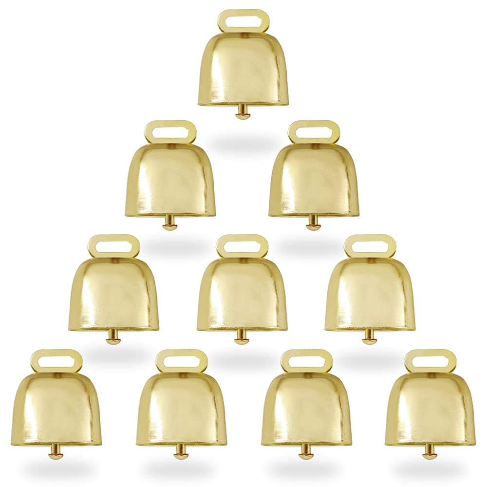 10 PCS Golden Metal Cow Bells, Cowbell for Horses and Sheep, Animal Anti-Lost Accessories Bell, Decor Craft Bells for Festive Cheering, Christmas Tree Pendants, Wind Chimes (10 PCS)