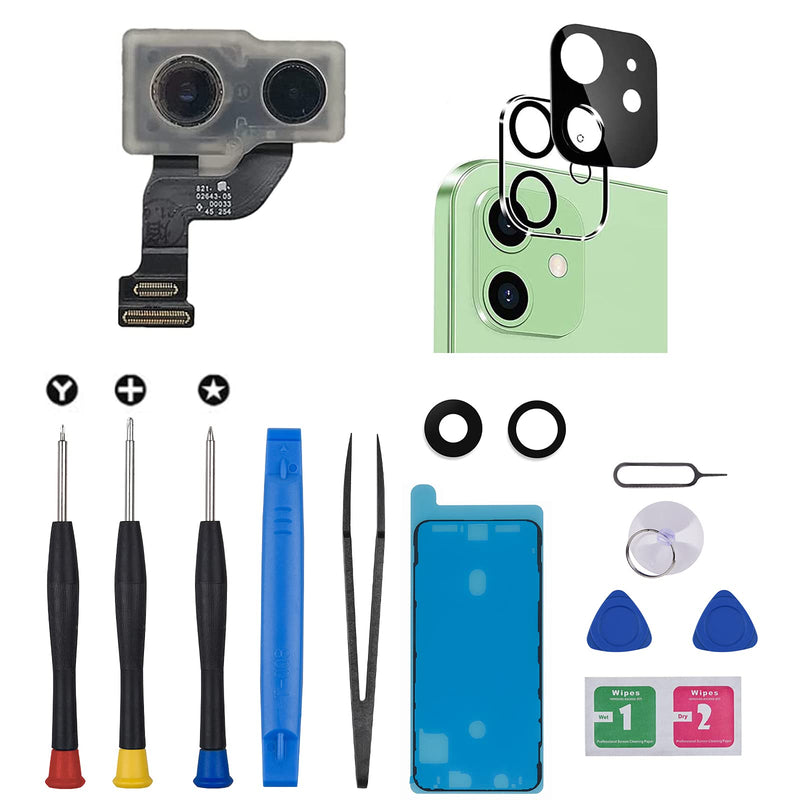 DGSCSMY iPhone 12 Rear Camera Replacement Dual 12MP Camera System (Wide and Ultra Wide) Back Camera Module Flex Cable Replacement with Glass Replacement and Waterproof Seal Tools Kit