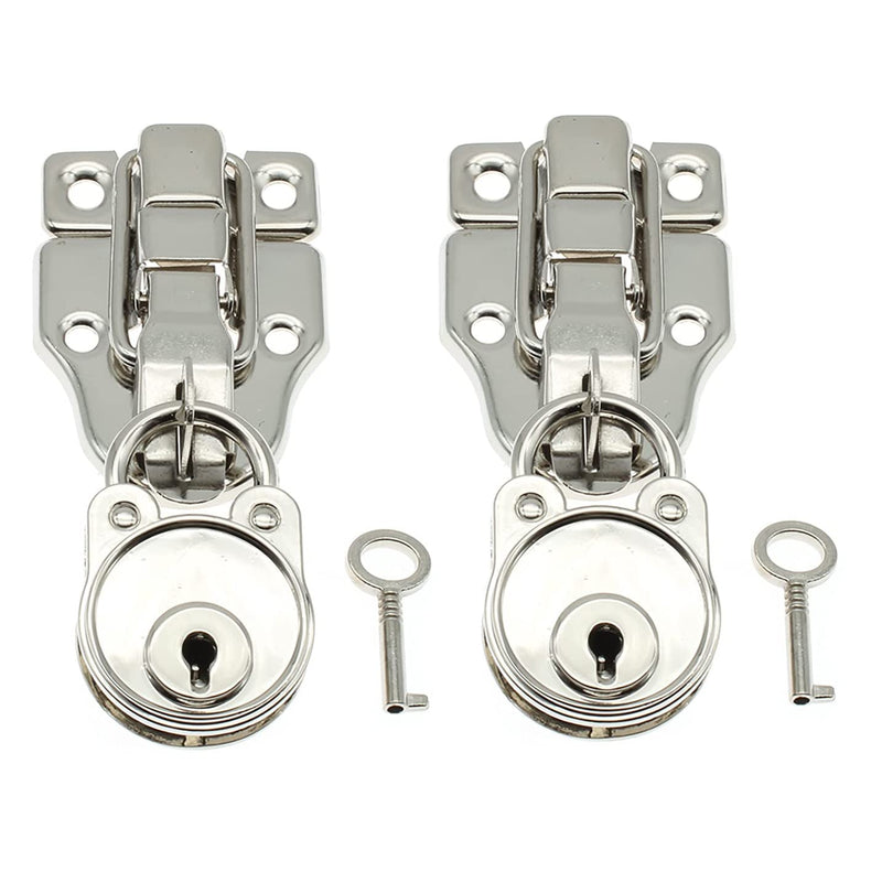 HAJXZH 2 Pack Retro Style Cabinet Duckbilled Toggle Hasp Latch Antique Padlock Kit for Jewelry Box Ordinary Gift Wooden Case Toolbox with Mounting Screws (Silver), Silver Silver 2 PACK