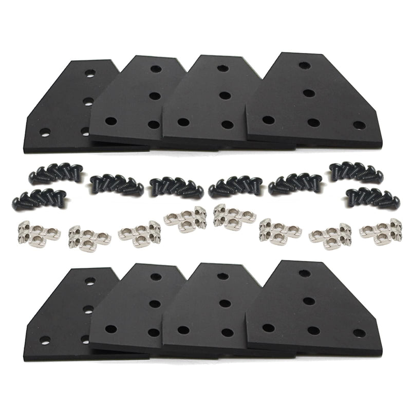 8Sets 2020 Aluminum Extrusion External Joining Plate Connector T Shape Anodic Oxidation Corner Bracket Plate with Screws and Nuts for 2020 Series Aluminum Profile