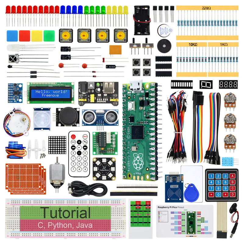 Freenove Ultimate Starter Kit for Raspberry Pi Pico (Included) (Compatible with Arduino IDE), 587-Page Detailed Tutorial, 222 Items, 99 Projects, Python C Java Code Ultimate Kit with Pico