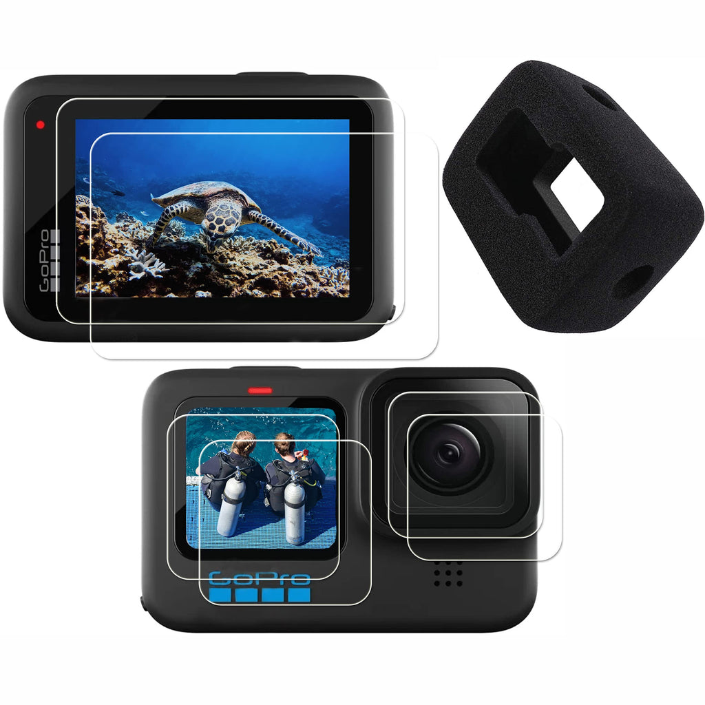 Camera Accessories Kit for GoPro Hero10/9 Black, Hero 9/ Hero 10 Foam Windslayer Housing Case + 6pcs Tempered Glass Screen Lens Protector