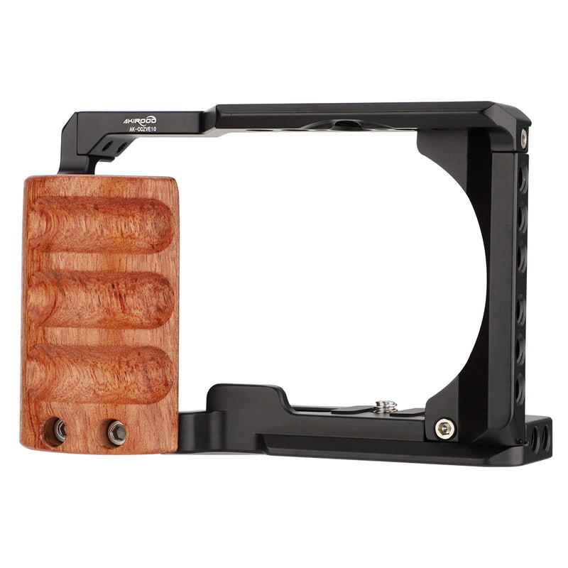 AKIROOD ZV-E10 Camera Cage for Sony ZV-E10 Camera,Wooden Handle Grip Video Shooting Cage Filming Accessories Cold Shoe Extension for Microphone/Light
