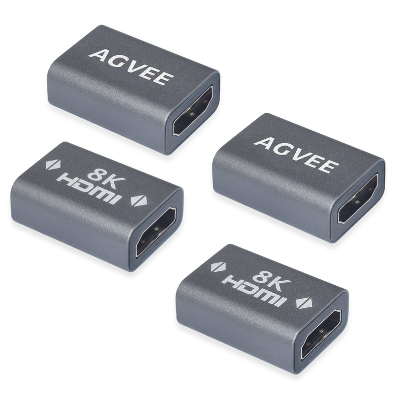 AGVEE [4 Pack] HDMI Female to Female Adapter, 8K HDR HDMI 2.1 Coulper Extension Connetor, Backward Compatible with 4k@60HZ, Alloy Shell for TV Stick Roku Chromecast Switch Xbox PS4 Laptop, Gray Gray 4 Pack