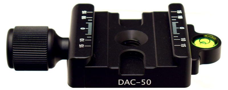 Desmond DAC-50 50mm QR Clamp 3/8" w 1/4" Adapter & Level Arca-Swiss Compatible for Tripod Head Quick Release