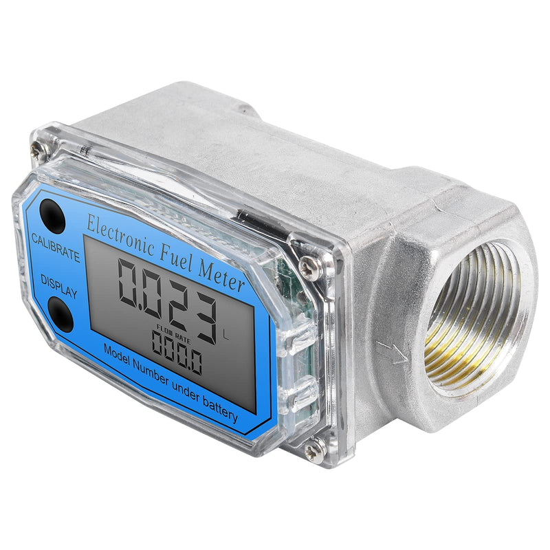 YFIXTOOL 1" Digital Turbine Flow Meter, LCD Digital Display Flowmeter, Gas Oil Fuel Flowmeter for Diesel, Kerosene, Gasoline, Aluminum Stainless Steel. Flow Rate of 10-100LPM(2.6-26GPM). 1inch