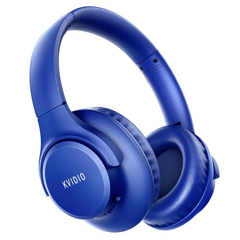 Bluetooth Headphones Over Ear,KVIDIO 55 Hours Playtime Wireless Headphones with Microphone,Foldable Lightweight Headset with Deep Bass,HiFi Stereo Sound for Travel Work Laptop PC Cellphone (Blue) Blue