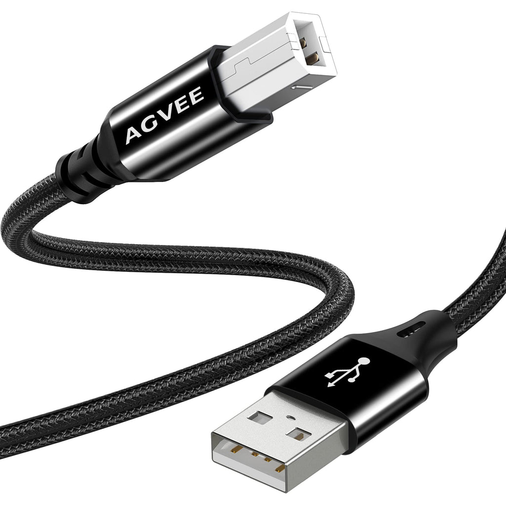 AGVEE [2 Pack 6.6ft] USB Printer Cable, A to B MIDI Cable Cord, Braided Stable Data for HP Canon Epson Brother Printer, Piano, Midi Controller, Midi Keyboard, Audio Interface Recording, Black 6.6ft+6.6ft