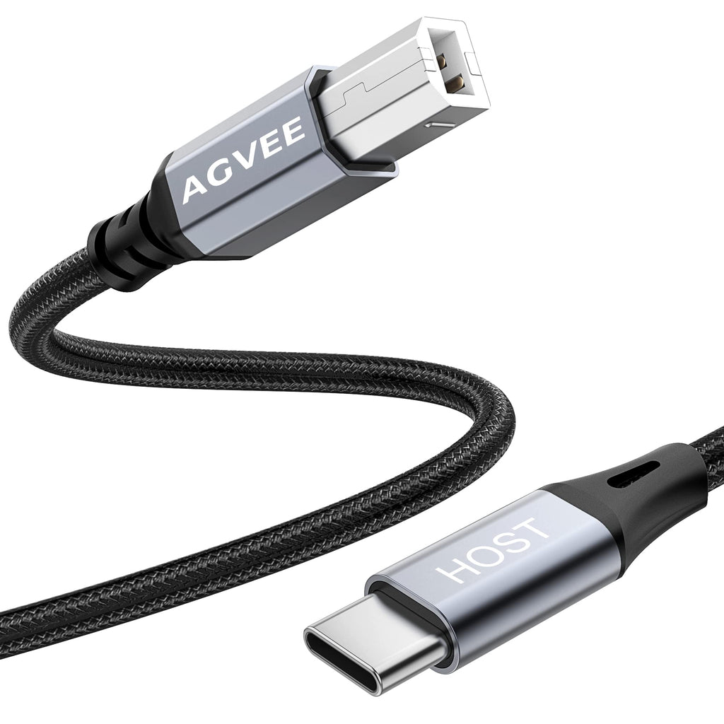 AGVEE [2 Pack 6.6ft] USB-C Printer Cable, Type-C to B MIDI Cable Cord, Braided Stable Data for HP Canon Epson Brother Printer, Piano, Midi Instrument, Audio Interface Recording, Dark Gray 6.6ft+6.6ft